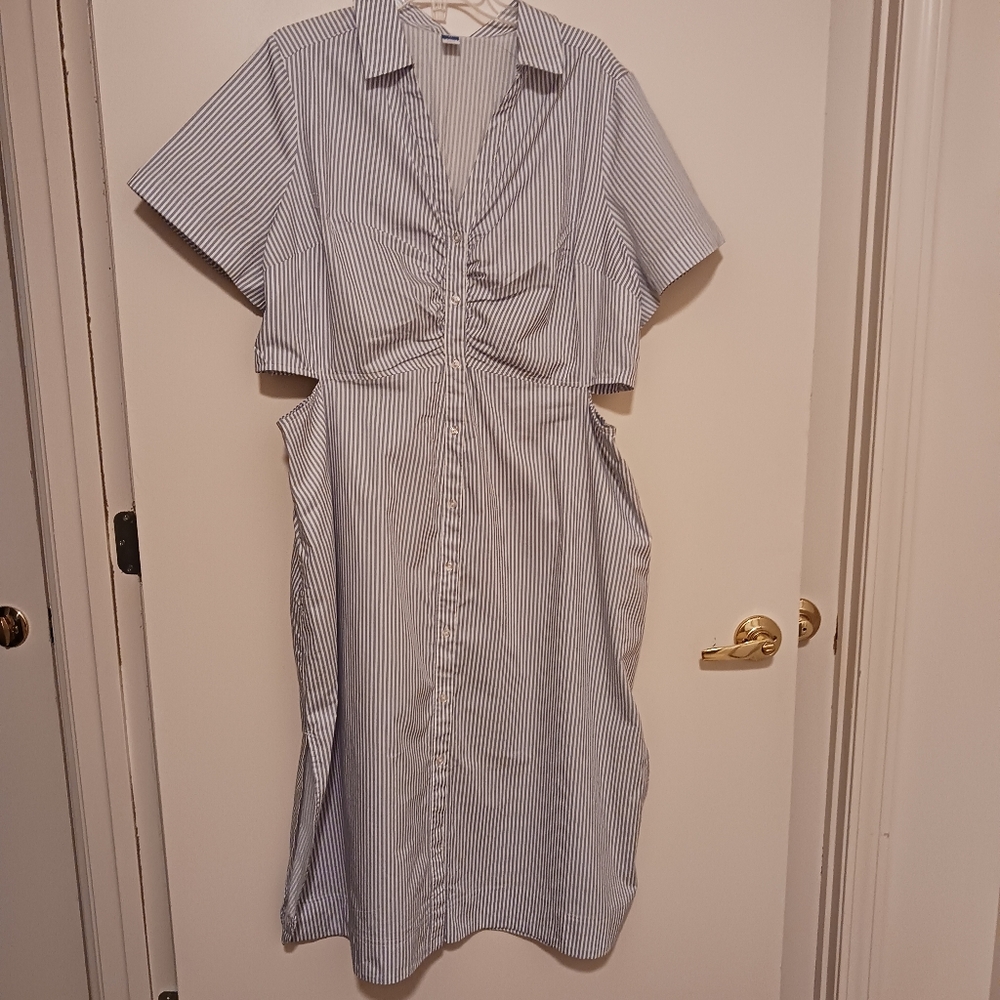 Old Navy Blue and White Striped Midi Dress